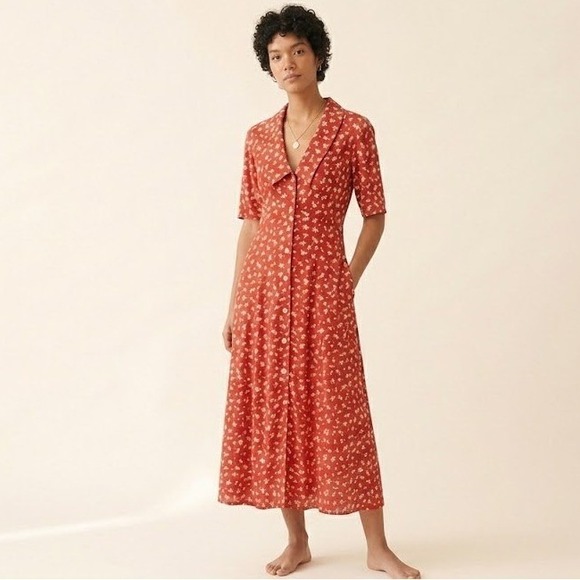 Sara Campbell Dresses & Skirts - Vintage Sara Campbell Red Floral Midi Dress Petite 8P Button Front Rayon